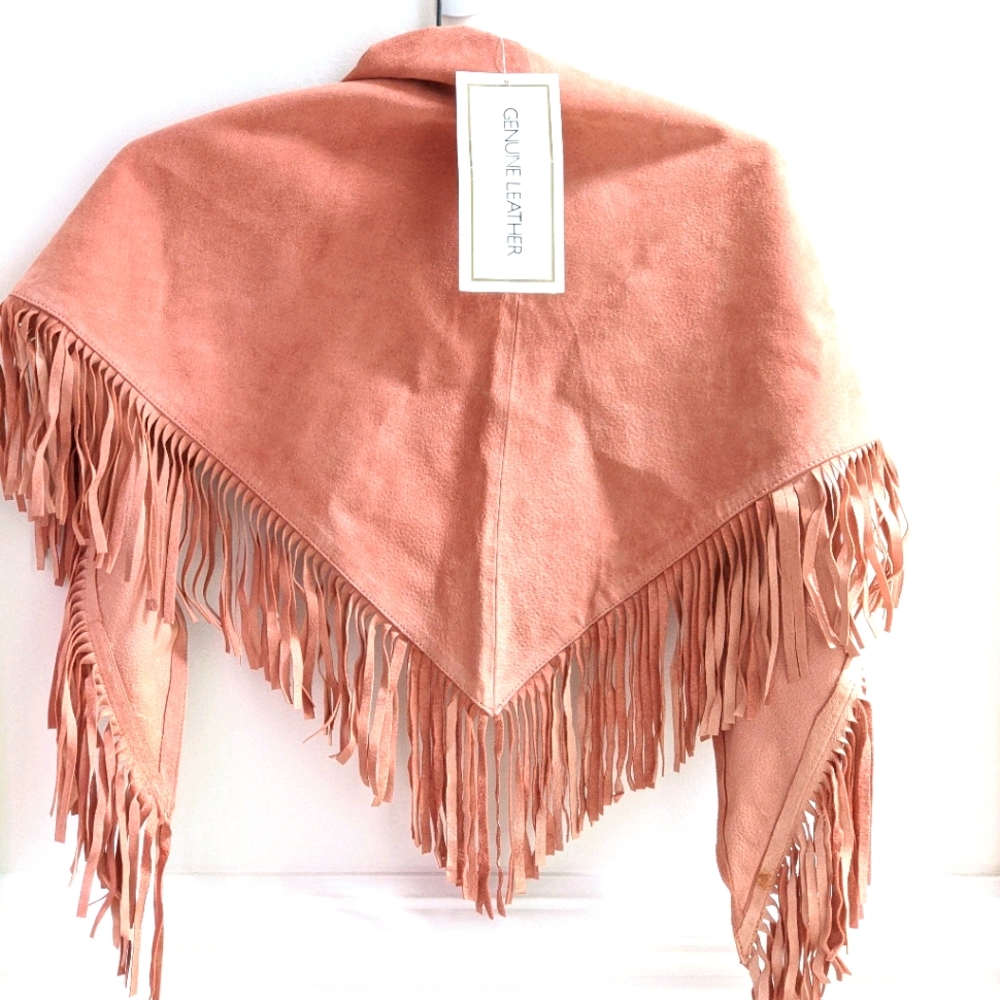 Vintage pink suede dress w/ fringe scarf - Picture 6 of 11